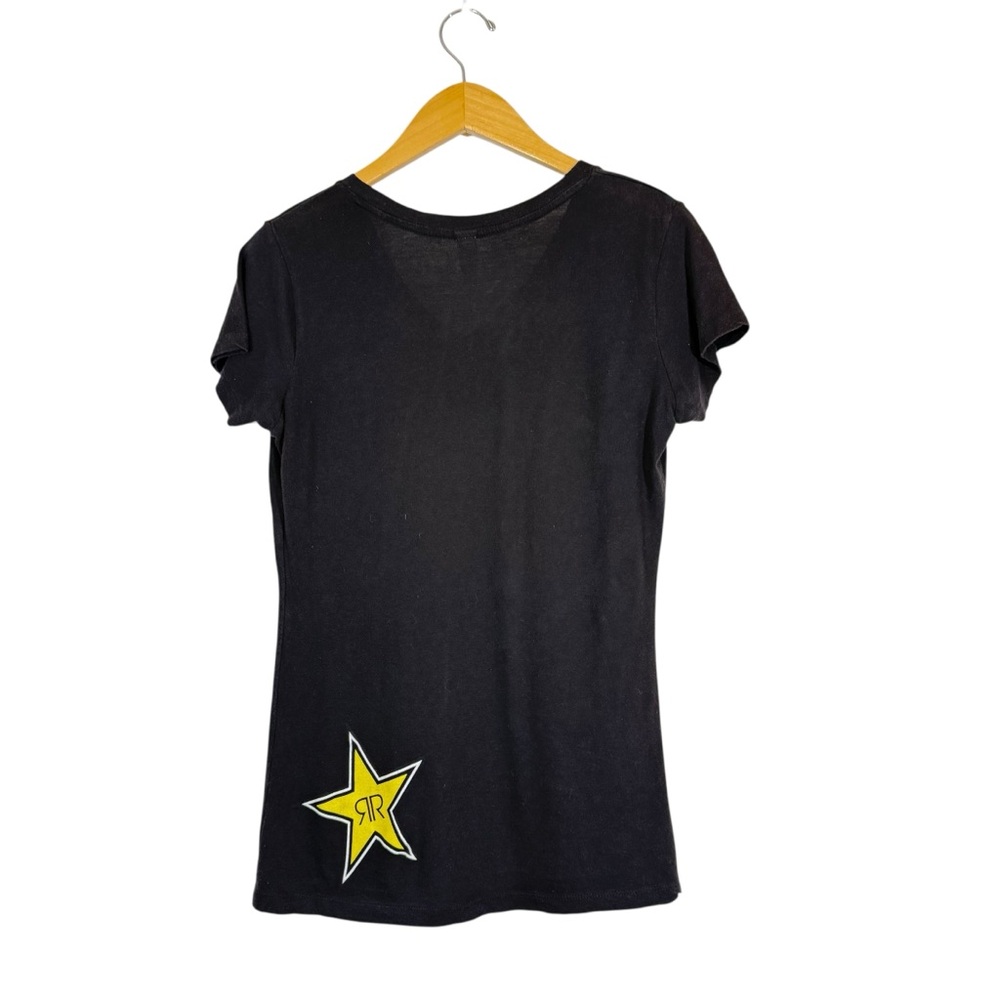 Rockstar Energy Womans Sz LG Black Graphic Print Short Sleeve T Shirt V Neck Y2K - Picture 4 of 9